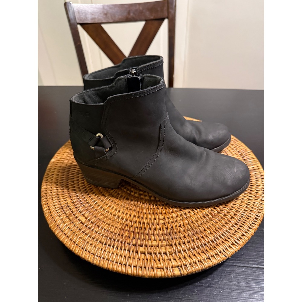 Teva Foxy Waterproof Leather‎ Ankle Boots Black Side Zip Harness Booties Womens